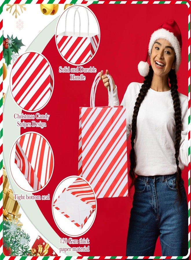 Trandraft 48 Pieces Christmas Gift Bags Bulk with Handle Xmas Paper Treat Goodie Bag with Handle for Christmas Party Favor Supplies Decor(Striped,Red and Green) - Image 5